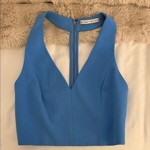 Alice + Olivia Vibrant Blue V-Neck Crop Top